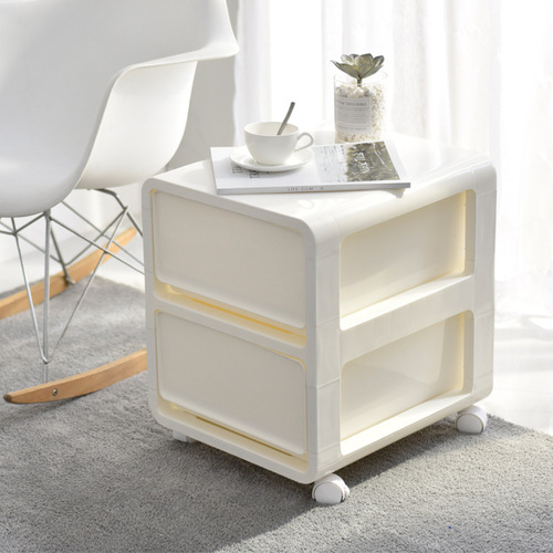 Bedside drawer cabinet with wheels, sandwich bedside table, bathroom living room, multi-layer snack kitchen storage plastic storage cabinet