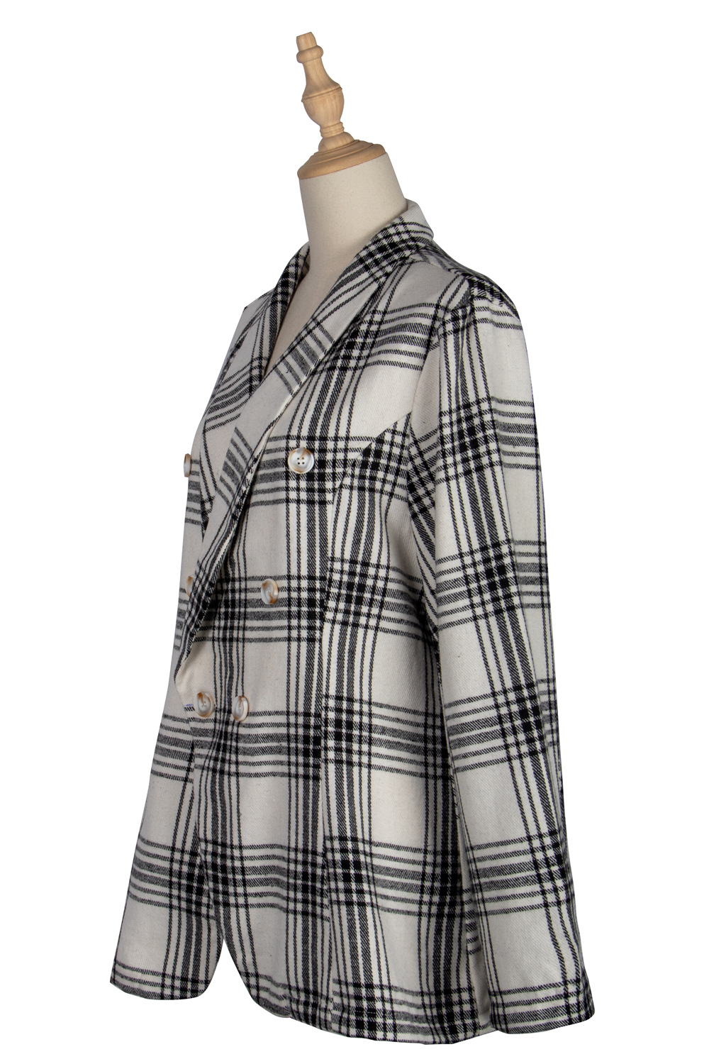 Women Slim-fit Plaid Double-breasted Long-sleeved Jacket Wholesale display picture 3