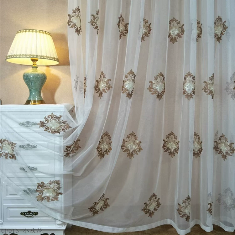 Origin wholesale European-style embroidered sheer curtain for living room and bedroom, transparent embroidered sheer fabric finished product inquiry