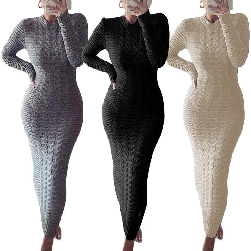 Fashion Geometric Round Neck Long Sleeve Patchwork Jacquard Polyester Dresses Maxi Long Dress Pencil Skirt display picture 2