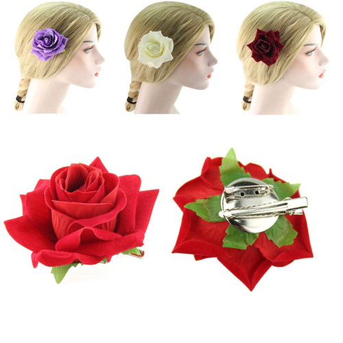 2pcs flamenco latin dance rose flowers bride headdress wedding simulation velvet roses hairpin flower corsage, stage performance tourism photo show hair accessories