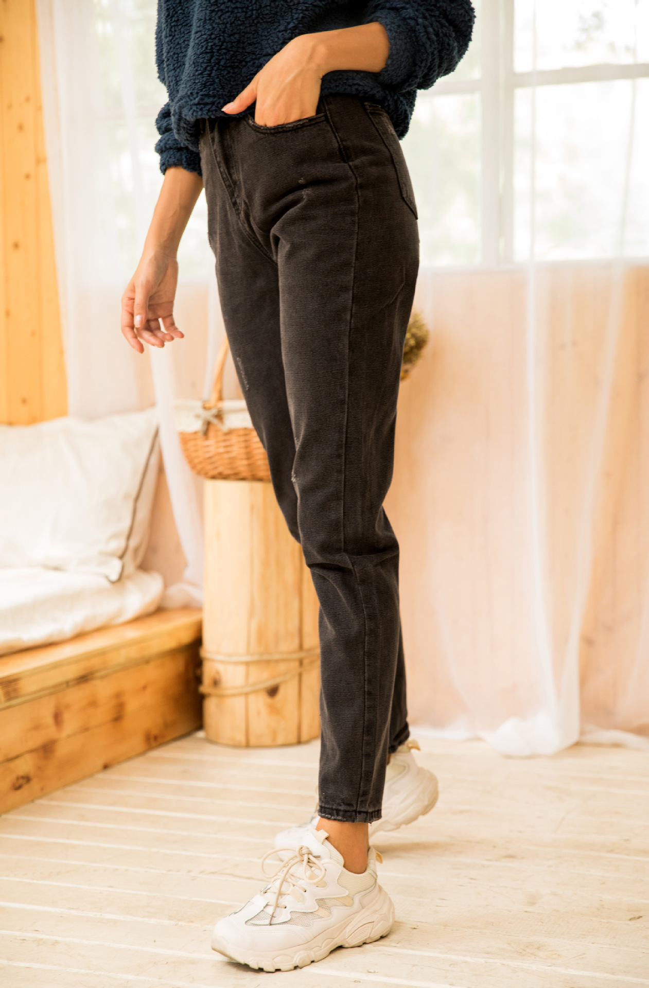 Black Casual Loose Jeans NSSY9461