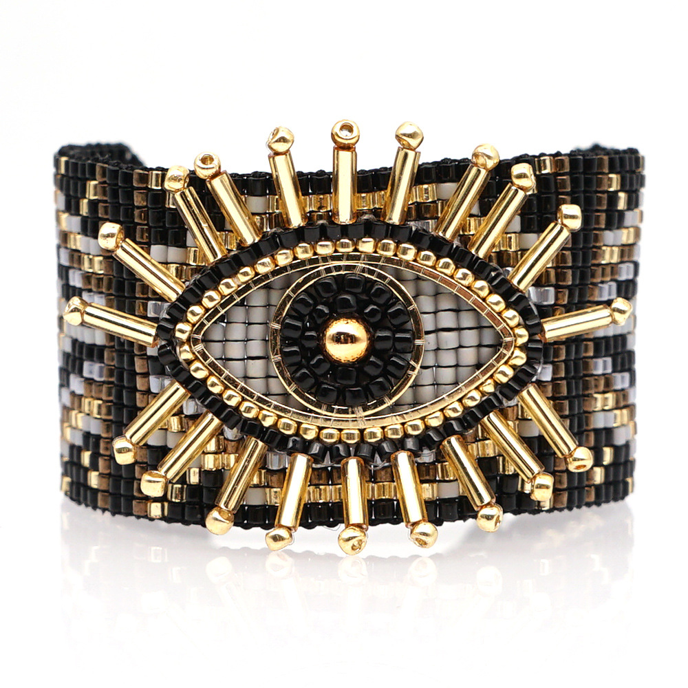 12g Weight No Inlaid Inlay Material Bracelets Classification Anniversary, Business, Travel Occasion Eye Pattern Unisex Gender Knitting Design Fashion Style European And American New Miyuki Rice Beads Hand-woven Turkish Devil Eyes Personality Stacking Wide Bracelet 2