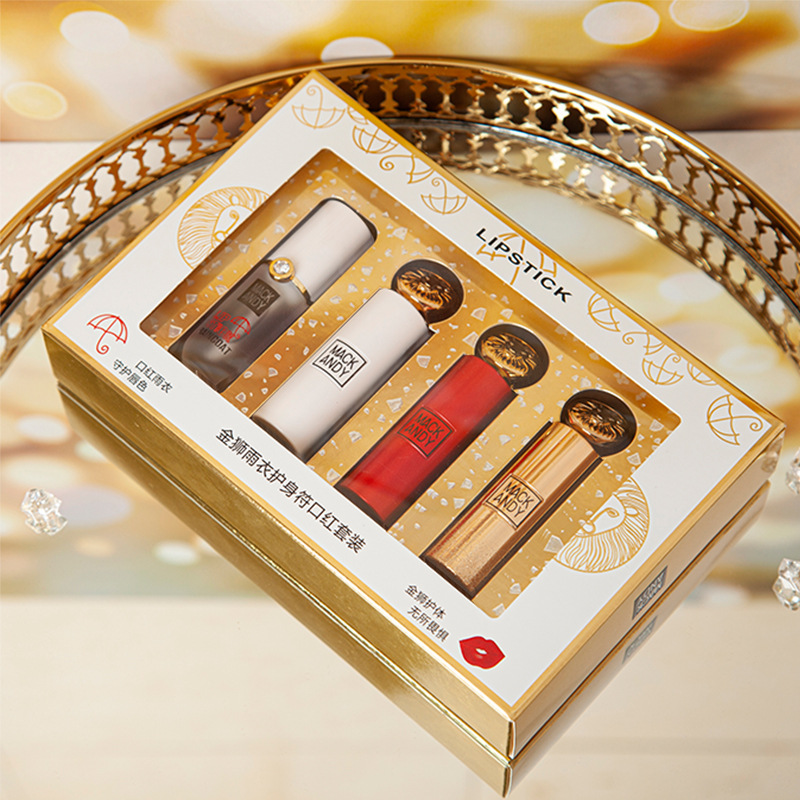 Дождевик, помада, красный комплект, песочная база под макияж, набор, 4 предмета