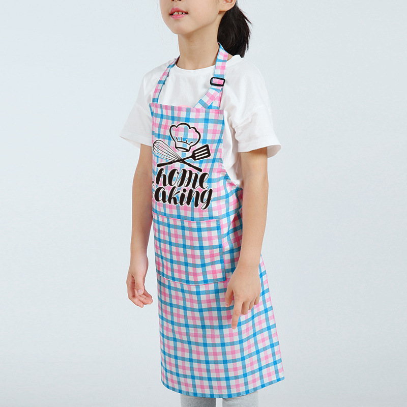 Estilo coreano Plaid hogar cocina delantal limpieza anti-incrustante moda padre-hijo niños pintura arte delantal logotipo personalizado