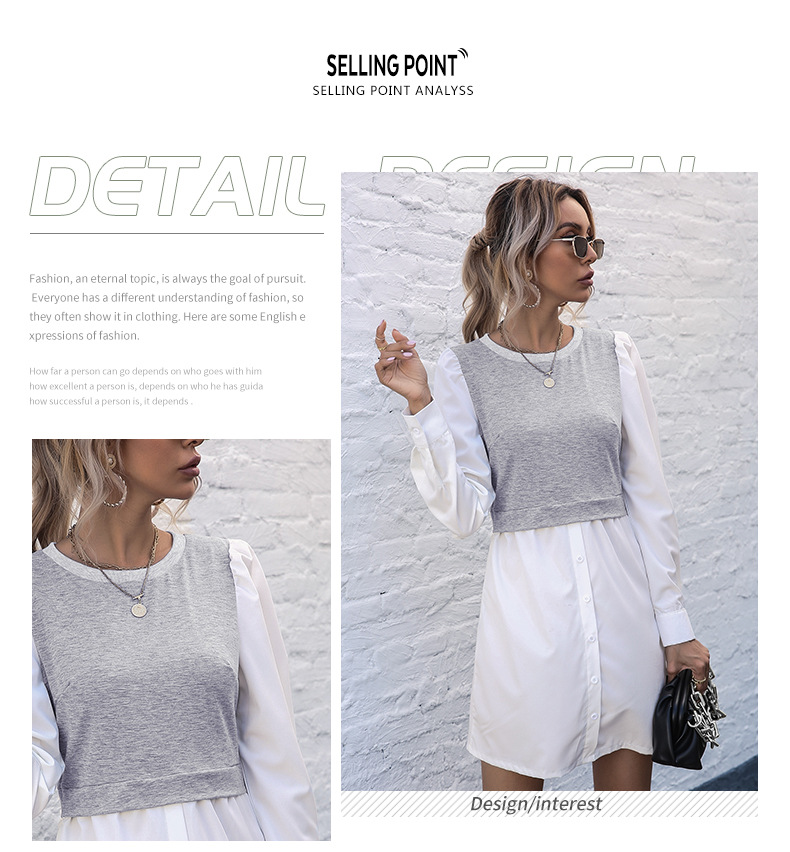 women s Round Neck Contrasting Color Stitching Long Sleeve Dress nihaostyles wholesale clothing NSDMB79428