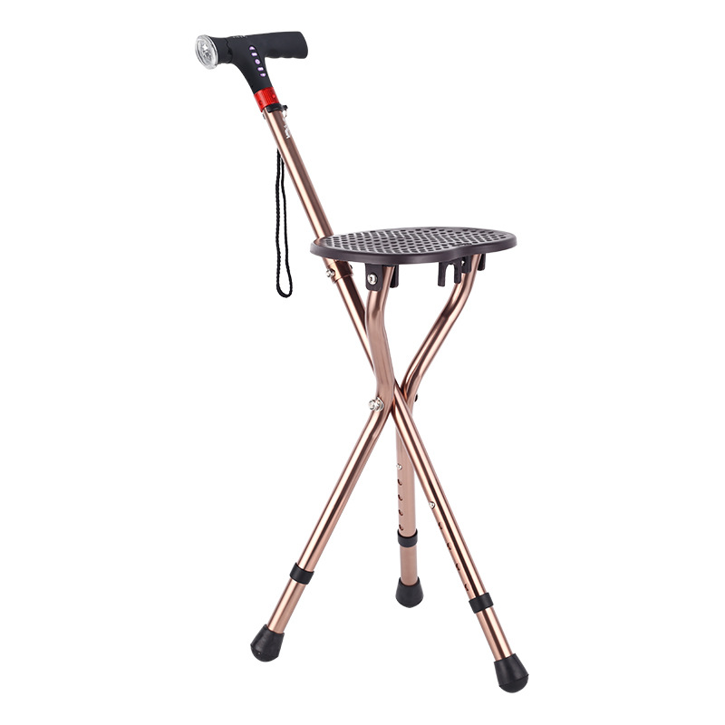 铝合金三脚折叠拐杖凳智能手电筒报警老人四脚手杖凳拐杖椅助行器|ms