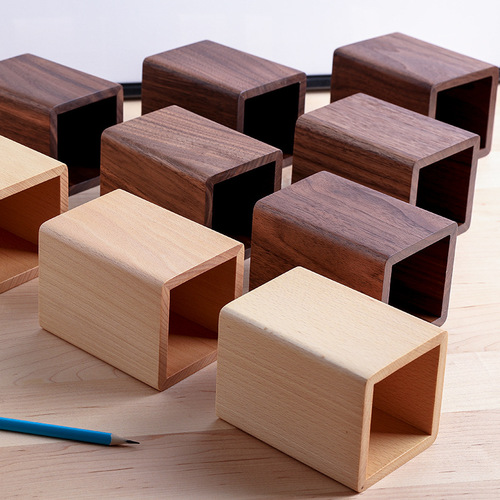 Solid Wood Creative Pen Holder, Black Walnut Wood Desk Storage Box, Simple Japanese Style Study Office Stationery Gift