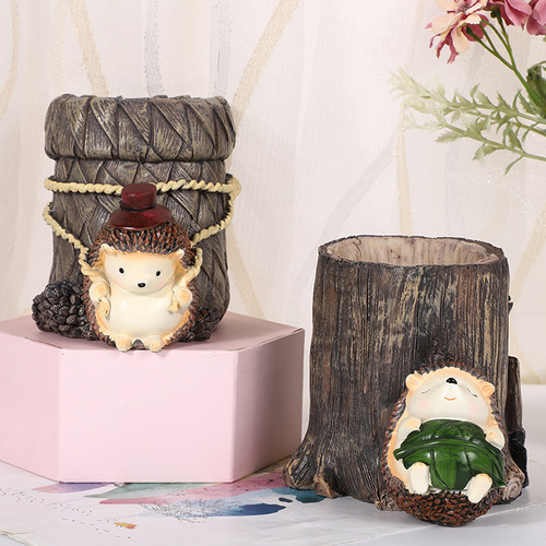 Creative Birthday Gift Student Prize Large Cartoon Hedgehog Pen Holder Office Study Desk Ornament Decor