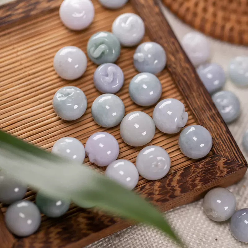 玉器翡翠配件小苹果车挂手链项链编织玉石糯种苹果散珠批发