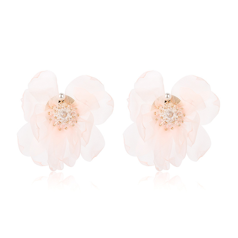 13g Weight Earrings, Ear Studs Classification Wedding, Travel Occasion Chiffon Material Flower Pattern Women'S Gender Red, Blue Color Fashion Fairy Chiffon Flower Earrings Netting Crystal Beads Flower Cloth Earrings For Women Wholesale Nihaojewelry 4