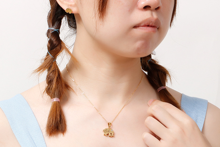 fashion stainless steel auspicious elephant creative clavicle necklace earrings jewelry set wholesal