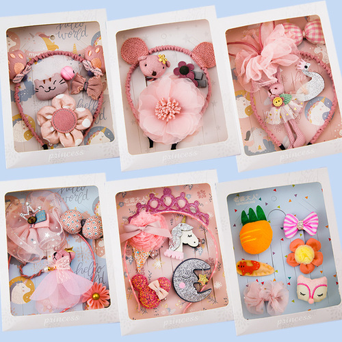 Internet celebrity hot style little princess hair accessories for girls and children hairpins and hairband combination set birthday gift gift box