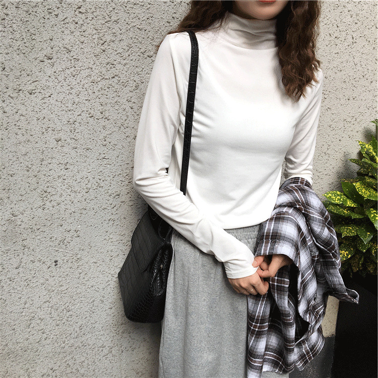 纯色半高领打底衫内搭女2020年新款洋气韩版紧身上衣秋冬长袖t恤