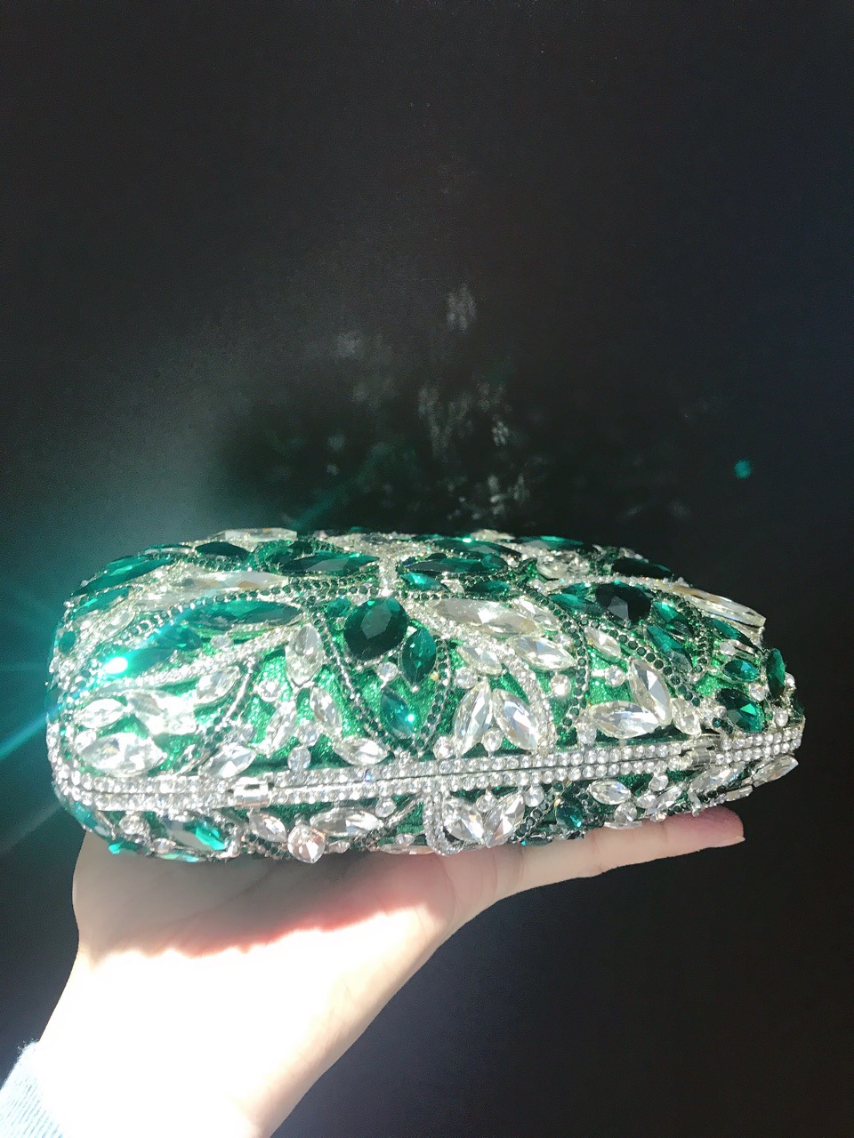 Túi clutch nữ đính đá thủy tinh lấp lánh dự tiệc — Xanh Lục Bạc, Màu xanh lá, Màu đỏ, Màu bạc chi tiết 6