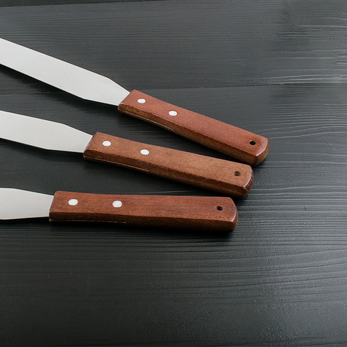 Stainless steel straight spatula multi-specification DIY cream cake spatula scraper baking wood handle cream knife baking tool