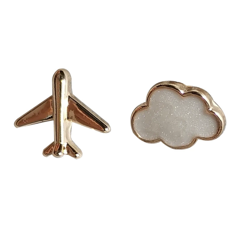 Cute small asymmetrical earrings, airplane for students, silver 925 sample, cloud