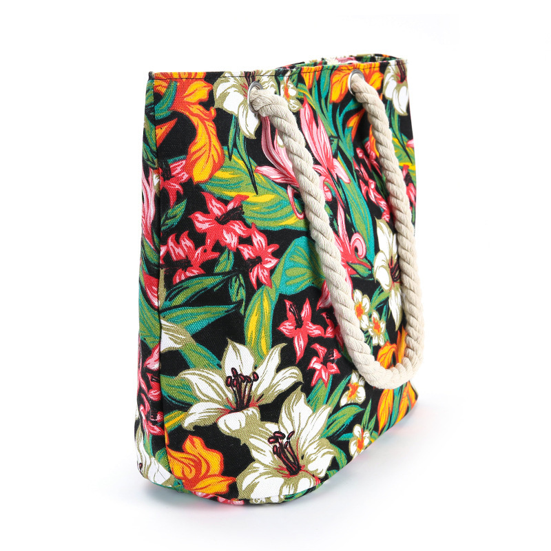 Open Closure Type Women's Large Cotton Flower Beach Open Shoulder Bag