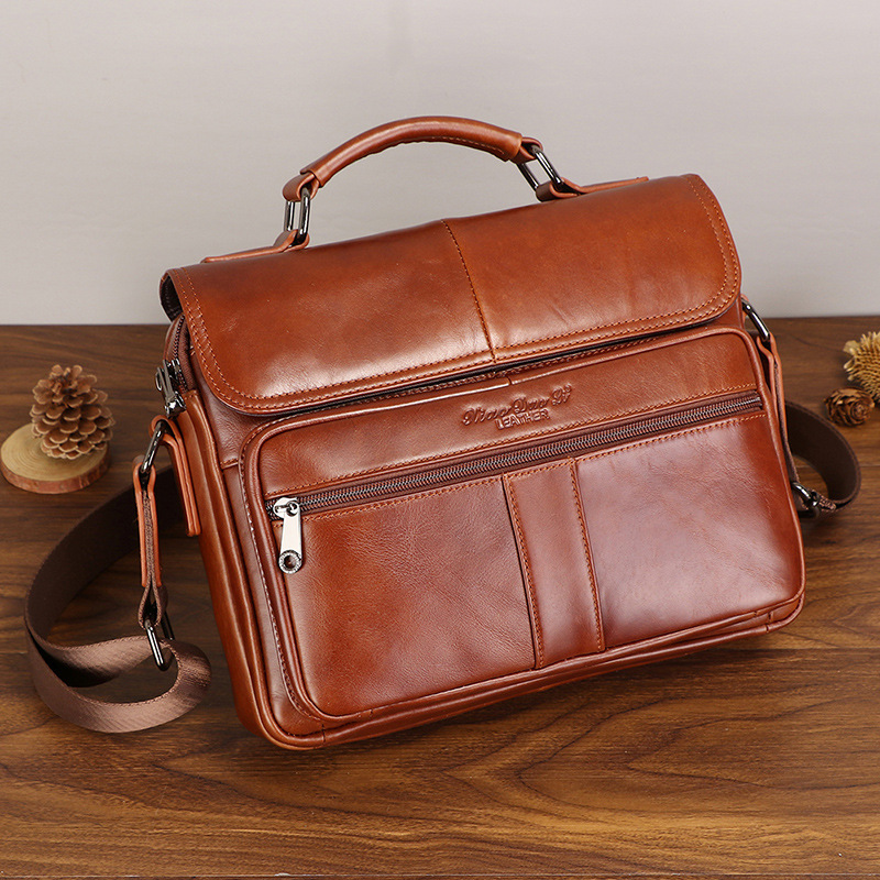 New Men's Leather Briefcase Retro First...