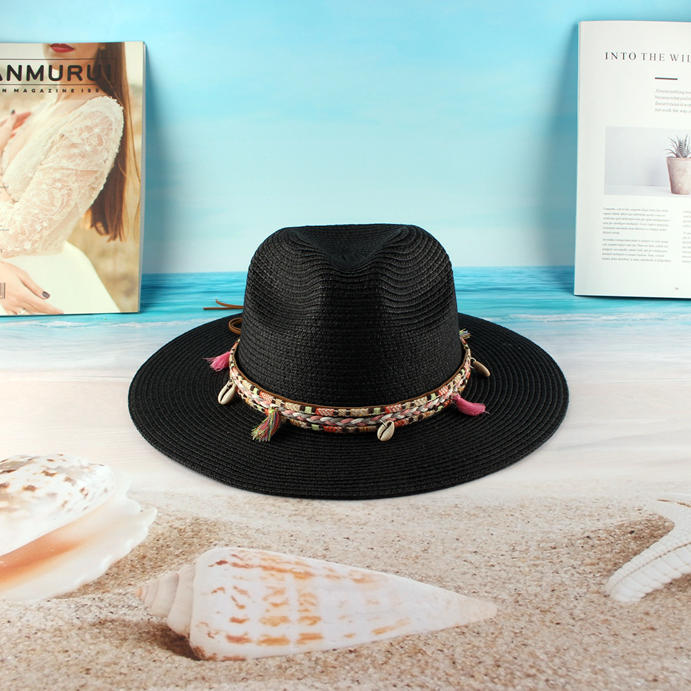 Sombrero de paja de papel británico de las mujeres europeas y americanas sombrero de sol de verano sombrero de Sol de ala plana sombrero de paja de ala grande sombrero de playa al por mayor