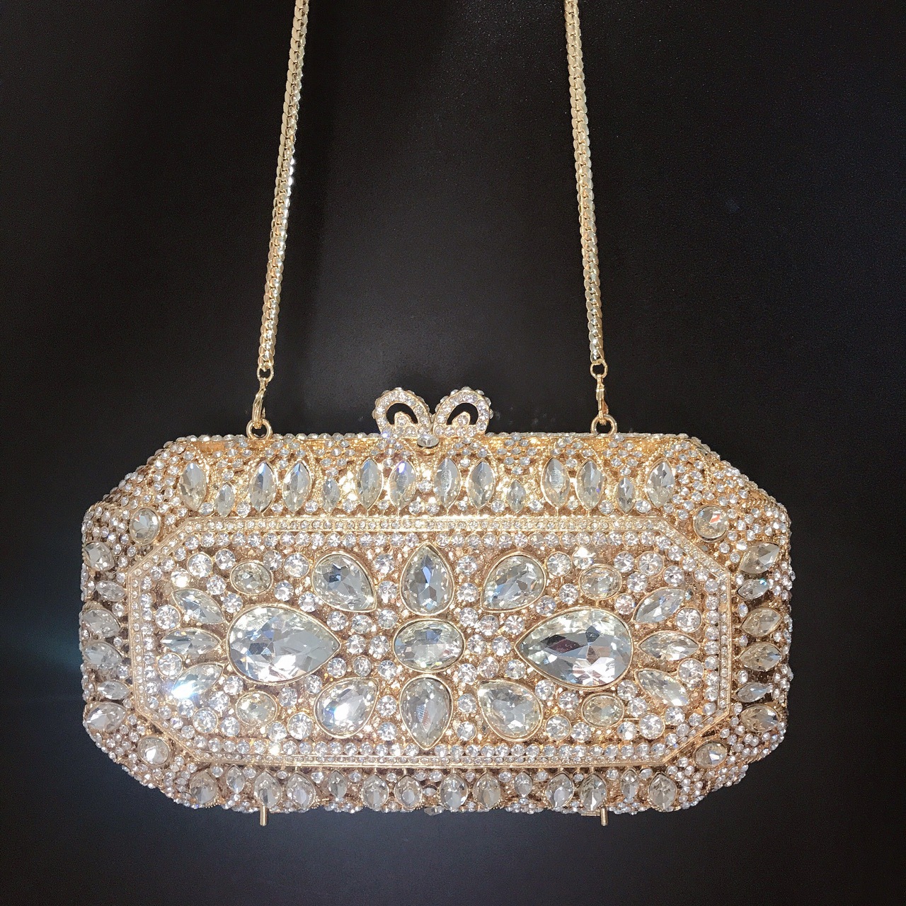 Túi clutch dạ tiệc hình vuông đính đá rhinestone phong cách Âu Mỹ — Màu Xanh Cỏ chi tiết 3