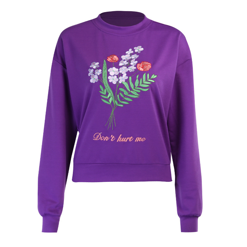 autumn and winter new purple embroidery short sweatshirt NSXE33678