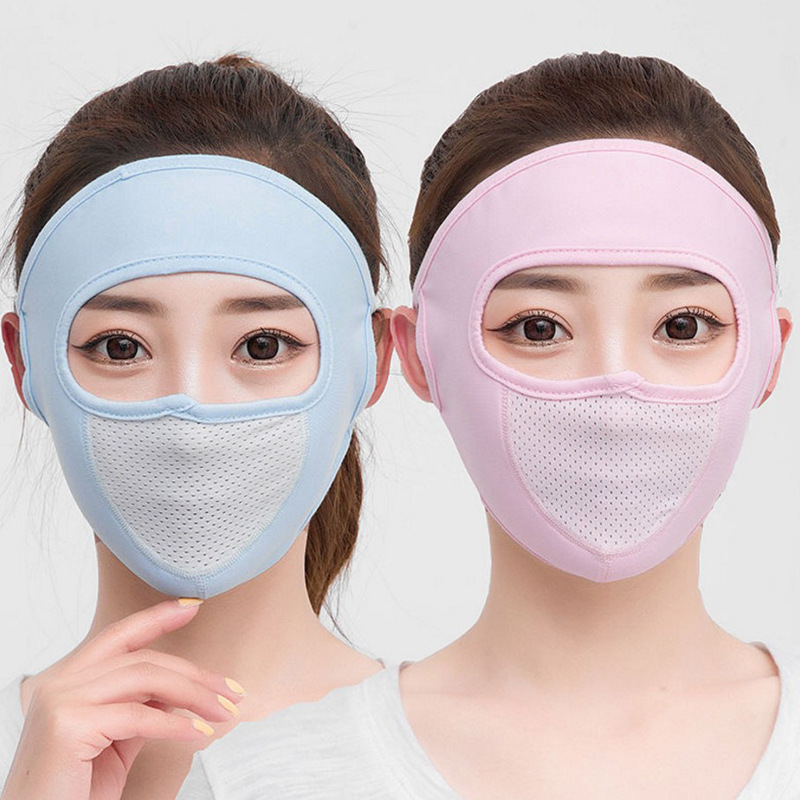 2020春夏女士户外骑行防晒面罩 冰丝棉挂耳网纱透气防尘护额口罩