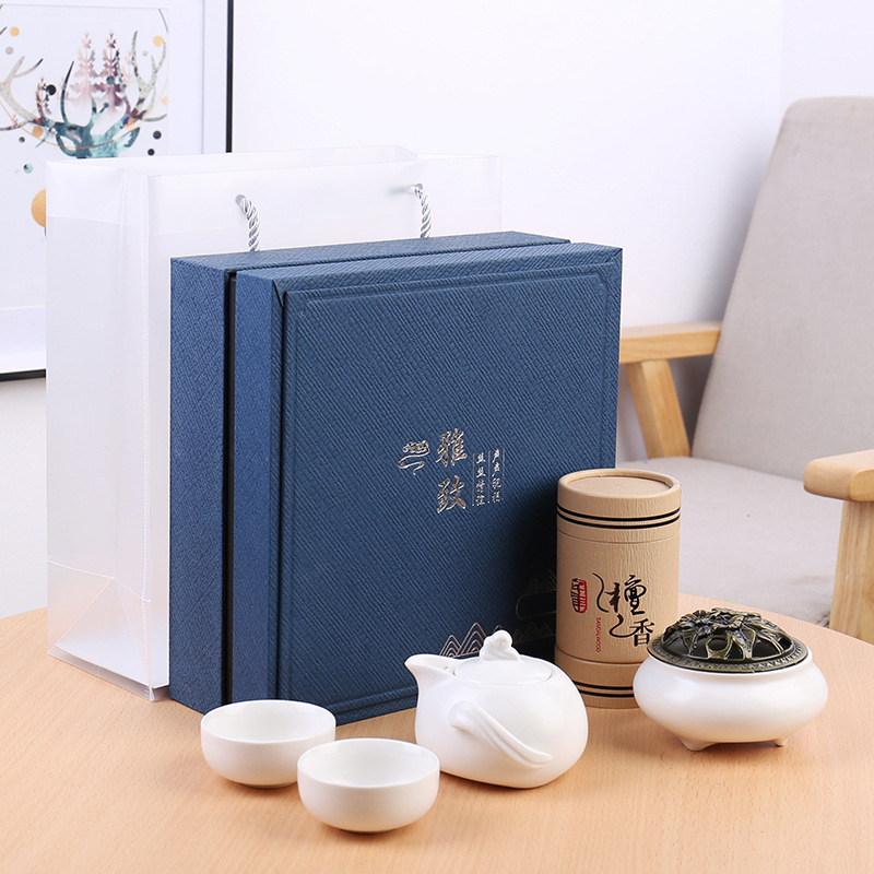 定窑一壶两杯香炉茶具陶瓷创意礼品茶具套装会销赠品商务公司定制