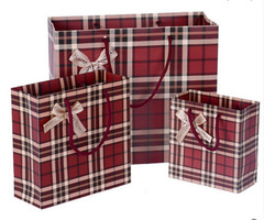 商務深紅色底 咖啡色格子紋禮品袋 手提袋 禮物袋 紙袋回禮袋