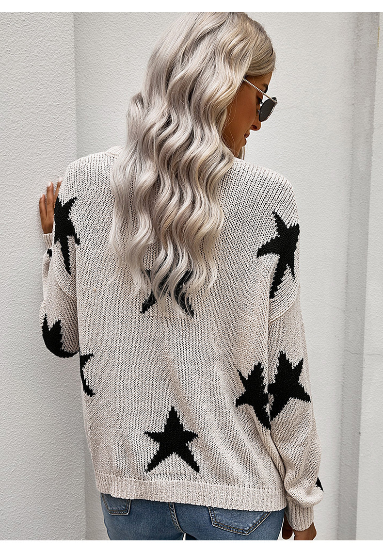  star pattern loose round neck women s pullover sweater NSSI2370