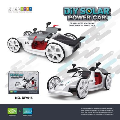 跨境STEM兒童益智拼裝太陽能跑車玩具DIY科教自裝 電動四驅車模型