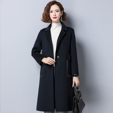 2020年秋冬翻領韓版羊毛外套女士中長款氣質純色寬松型雙面呢大衣
