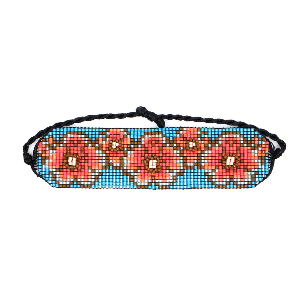 Europäischer Und Amerikanischer Böhmischer Retro-netz Roter Pflaumen Blüten Schmuck Miyuki Reis Perlen Hand Gewebtes Weibliches Armband Set display picture 3