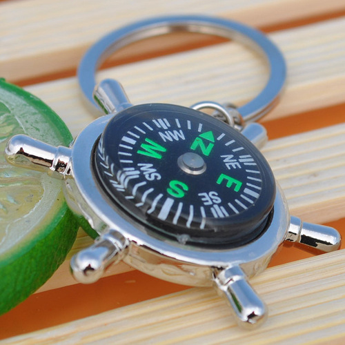 Factory direct sales metal rudder compass keychain creative keychain gift wholesale laser logo available