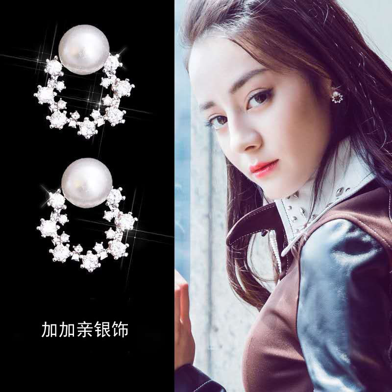 925 Silver needle the republic of korea temperament Small Red Pearl Ear Studs Simplicity Pearl Full bore Little Star Anti allergy Earrings