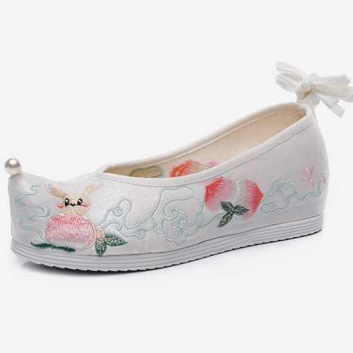 hanfu chinese dress shoes for female Bow Shoes princess fairy cosplay performance flat embroidered shoes for women