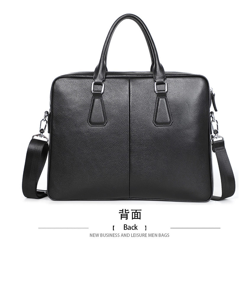 Túi xách tay nam công sở da bò lớp đầu kiểu ngang dung tích lớn 38×29,5×9 cm — Màu đen chi tiết 12
