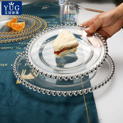 Elegant European electroplated gold glass bead point plate Western dining plate wedding decoration plate home cake plate Western dining mat plate
