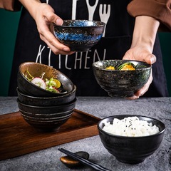 Commercial Japanese tableware rice bowl barbecue serving round bowl household eating bowl hotel retro bowl one-person meal