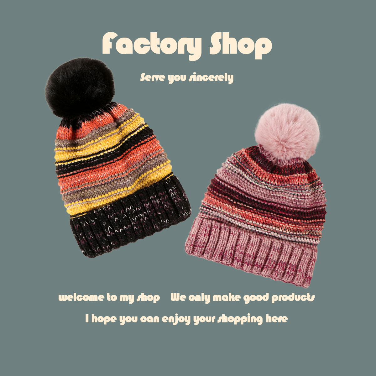 Rainbow Striped Woolen Hat display picture 10