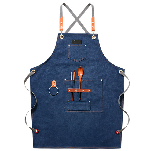 Apron printed denim canvas cafe barber milk tea shop restaurant baking men's and women's work clothes printed LOGO