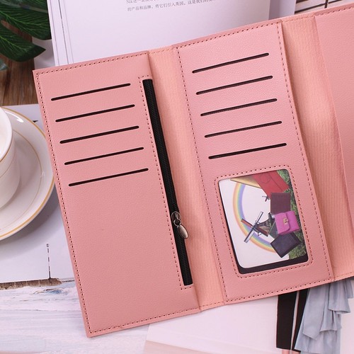  New Women's Long Wallet Threefold Handbag Large Capacity Leather Bag Simple and Fashionable Leather Foldable Bag Foreign Trade Factory