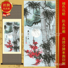 客厅办公室商铺挂工笔花鸟丝绸画 卷轴国画岁寒三友S099