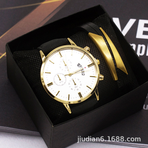 men wrist watches set bracelet watch two piece set business fashion calendar men's watch