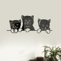 Three Kity Cats Mirror Wall Sticker 3D Stereo Non-toxic Eco-friendly Decor 70cmX28.5cm with Self-adhesive Backing