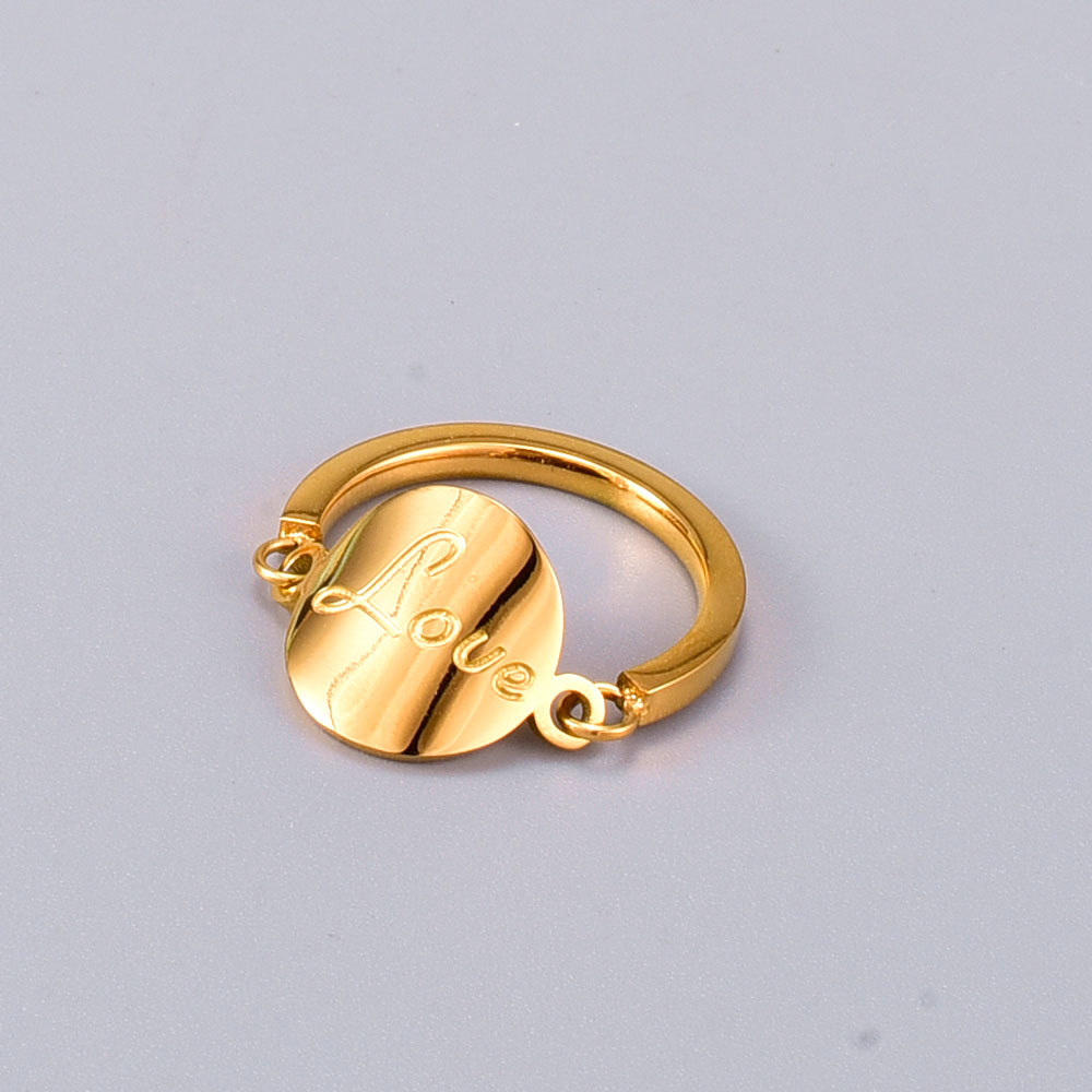 Nihaojewelry Wholesale Jewelry Korean Lettering Disc Titanium Steel Rose Gold Ring display picture 7