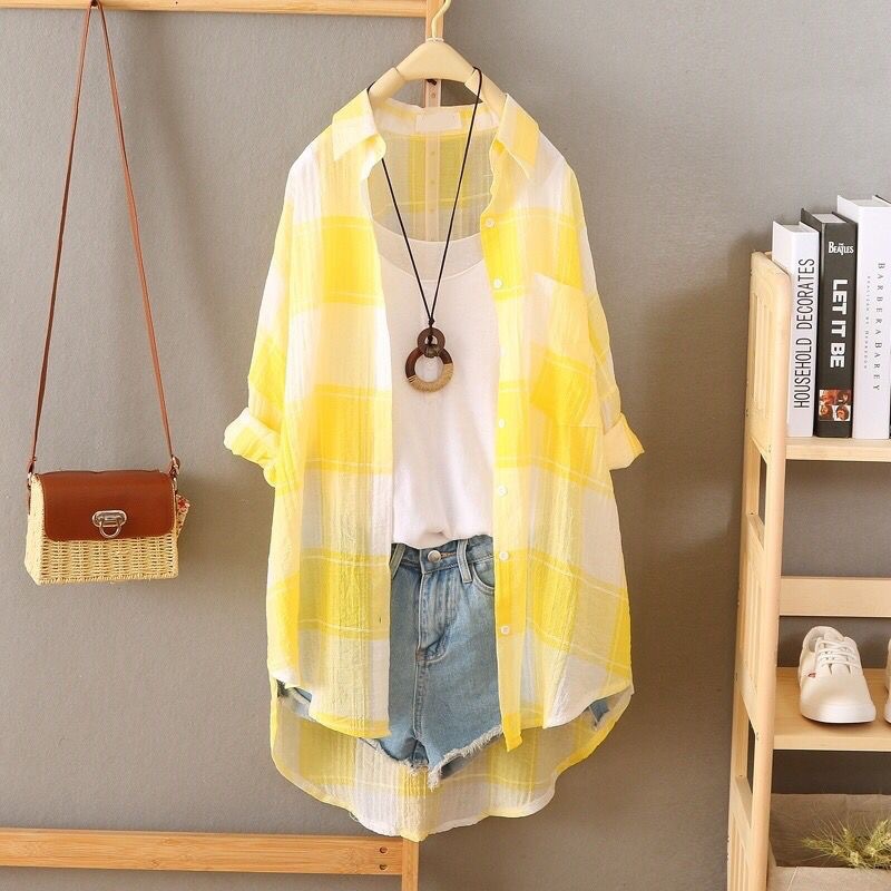 Korean Edition Sunscreen Mid length version summer lattice shirt Sunscreen student Large Easy ventilation coat