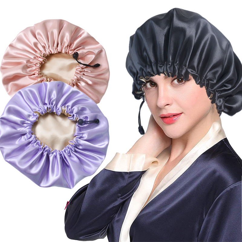 Bonnet De Douche En Satin Double Couche De Couleur Unie 1 Pièce display picture 7