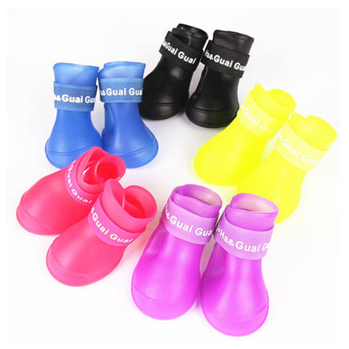 Non-slip rubber pet shoes, waterproof dog rain boots, candy-colored, 4-pair set, multiple colors available