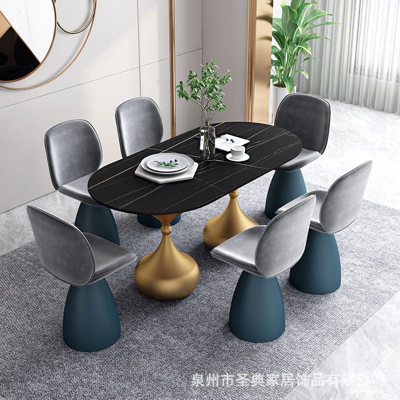 Nordic creative marble dining table and chair combination slate…